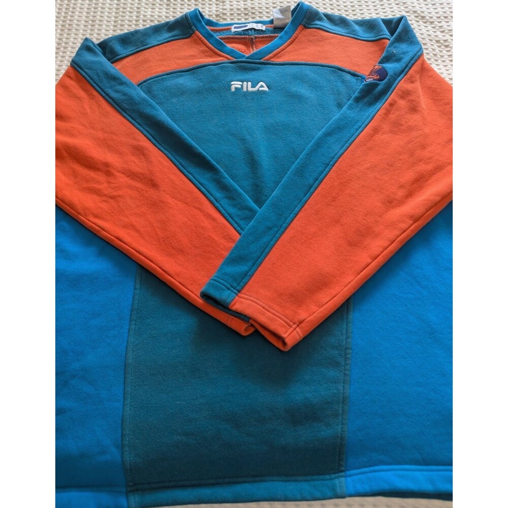 Vintage 90's Fila Fleece Pullover Mens XXL Teal/Orange Color Blocking - Picture 5 of 11